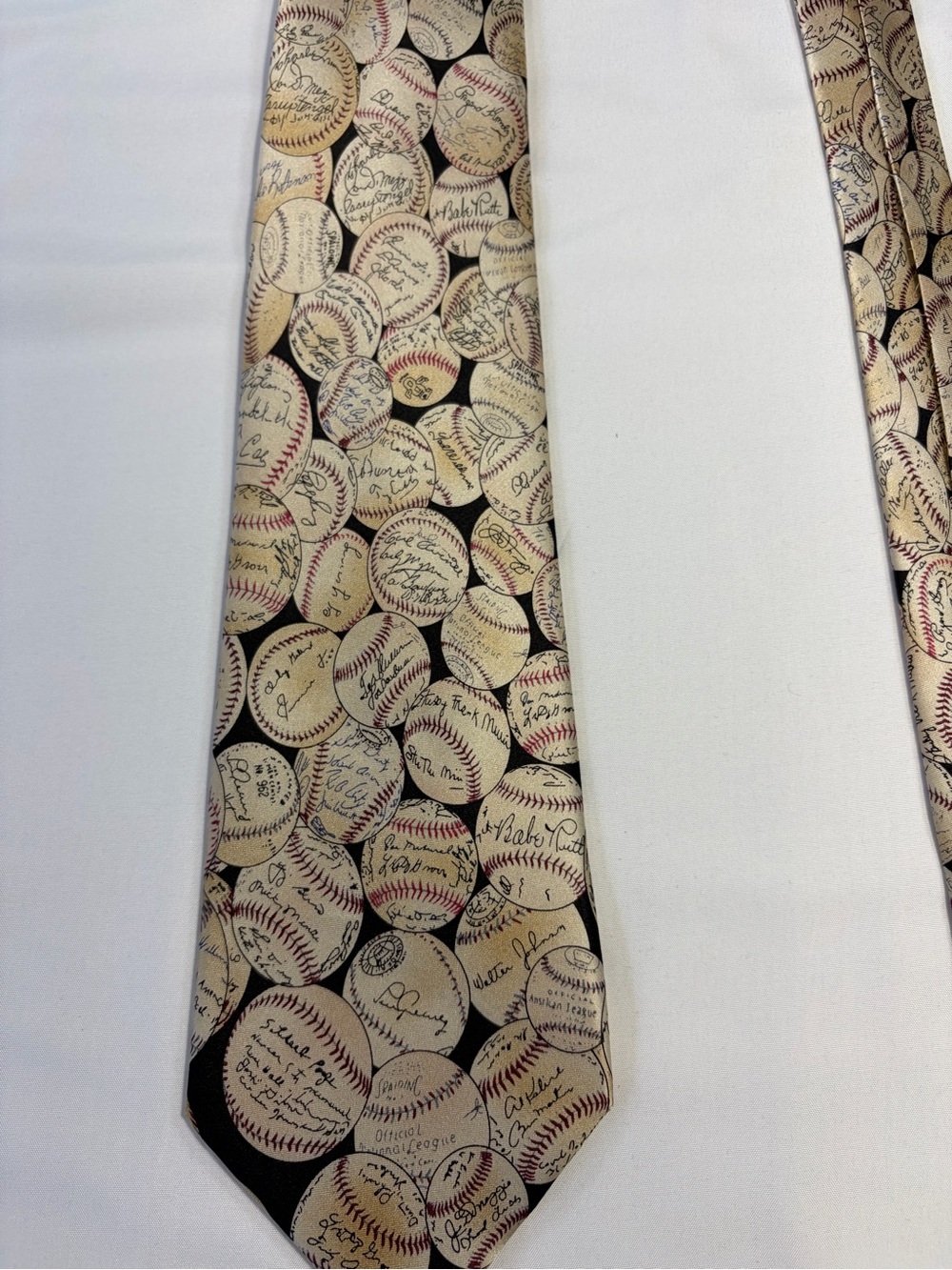 Museum Artifacts Silk Baseball Print Tie in Cream & Brown vintage 1902-1939